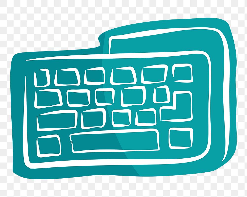Png teal keyboard hand drawn sticker, transparent background