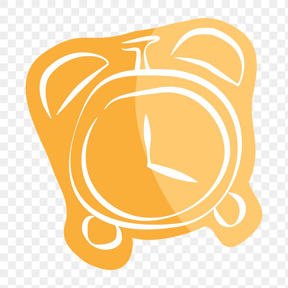 Png yellow alarm clock hand drawn sticker, transparent background