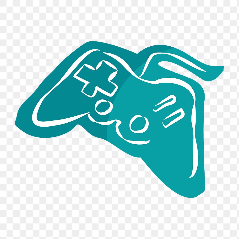 Png teal game controller hand drawn sticker, transparent background