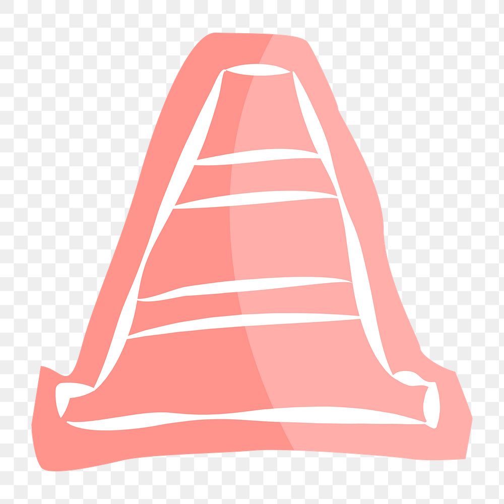 Png pink traffic cone hand drawn sticker, transparent background