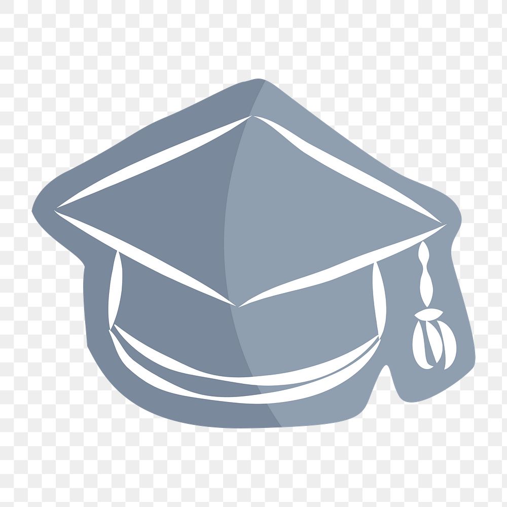 Png gray graduation cap hand drawn sticker, transparent background