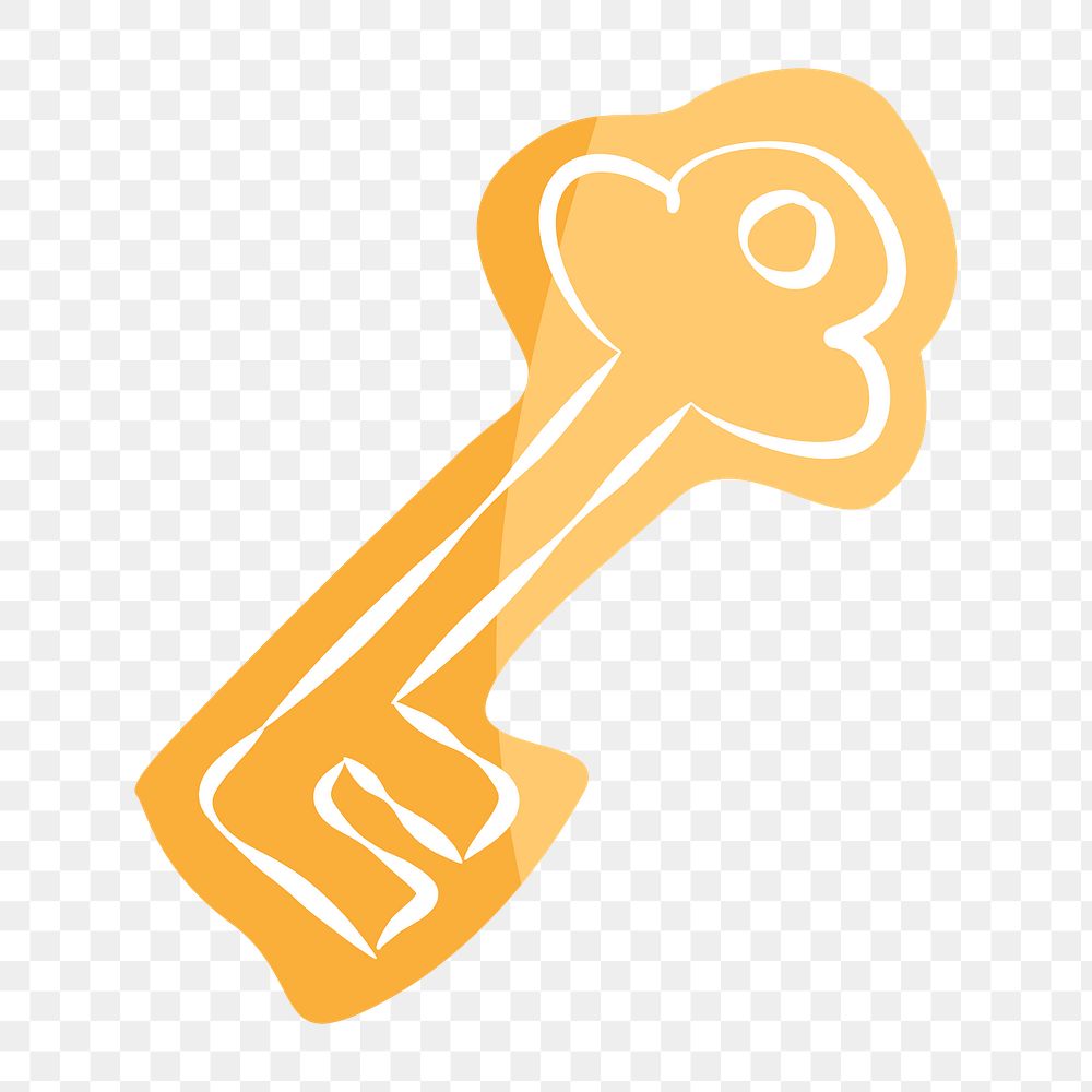 Png yellow key hand drawn sticker, transparent background
