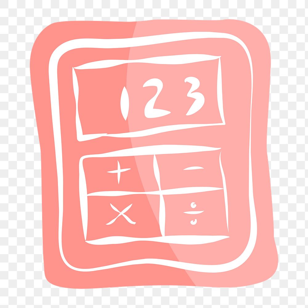 Png pink calculator hand drawn sticker, transparent background