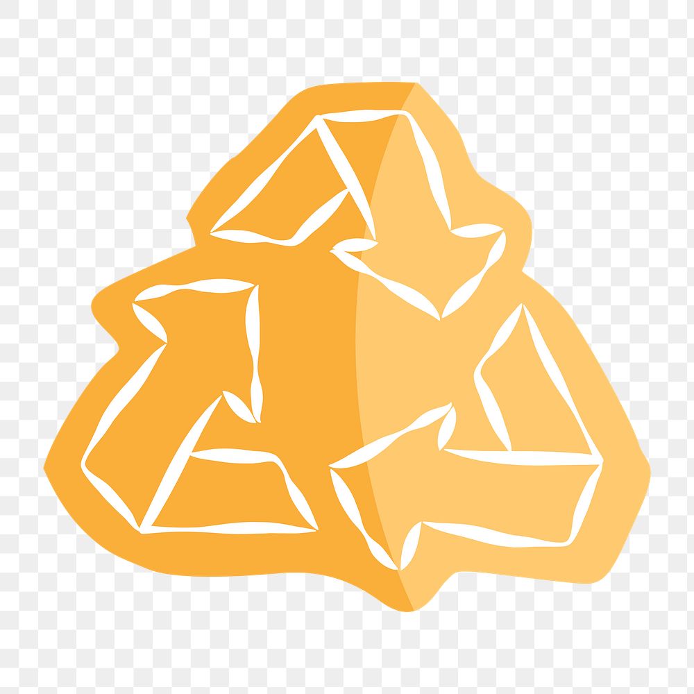 Png yellow recycle hand drawn icon, transparent background