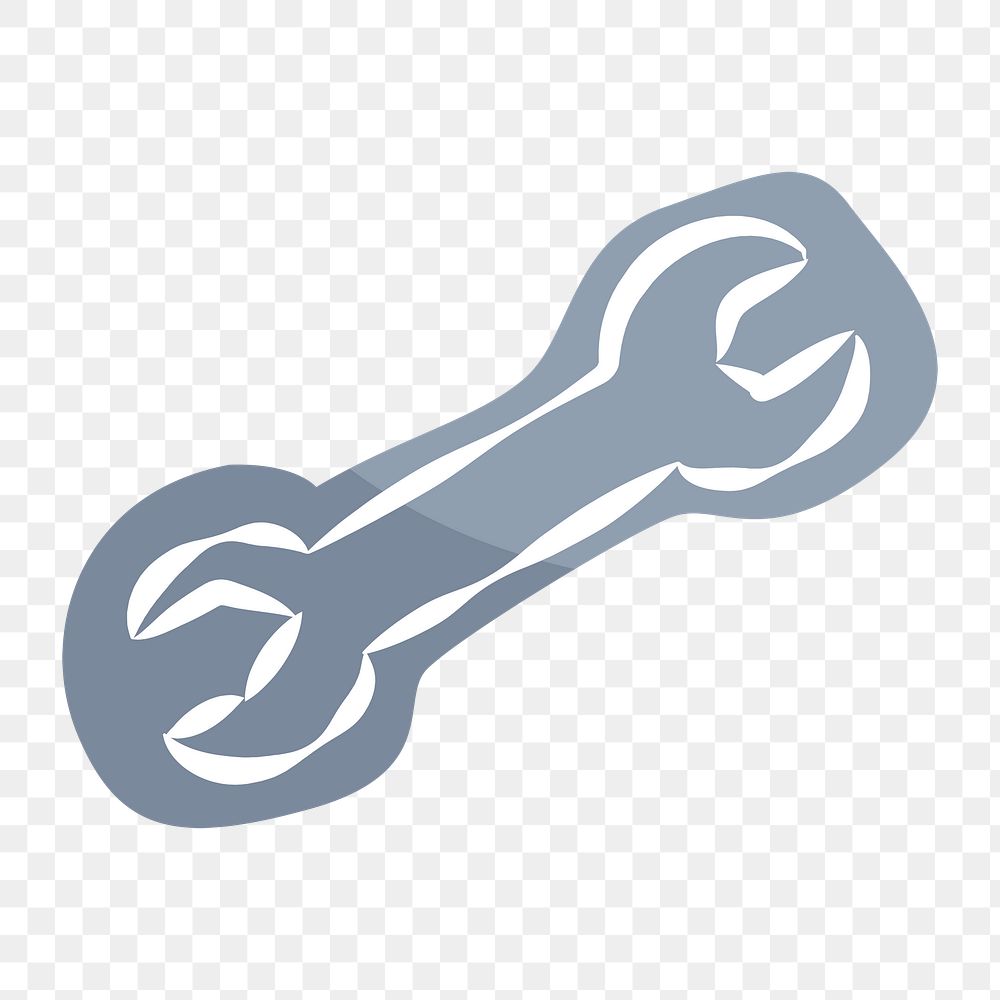 Png gray wrench hand drawn sticker, transparent background