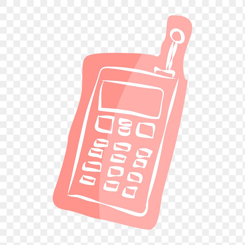 Png pink mobile phone hand drawn sticker, transparent background