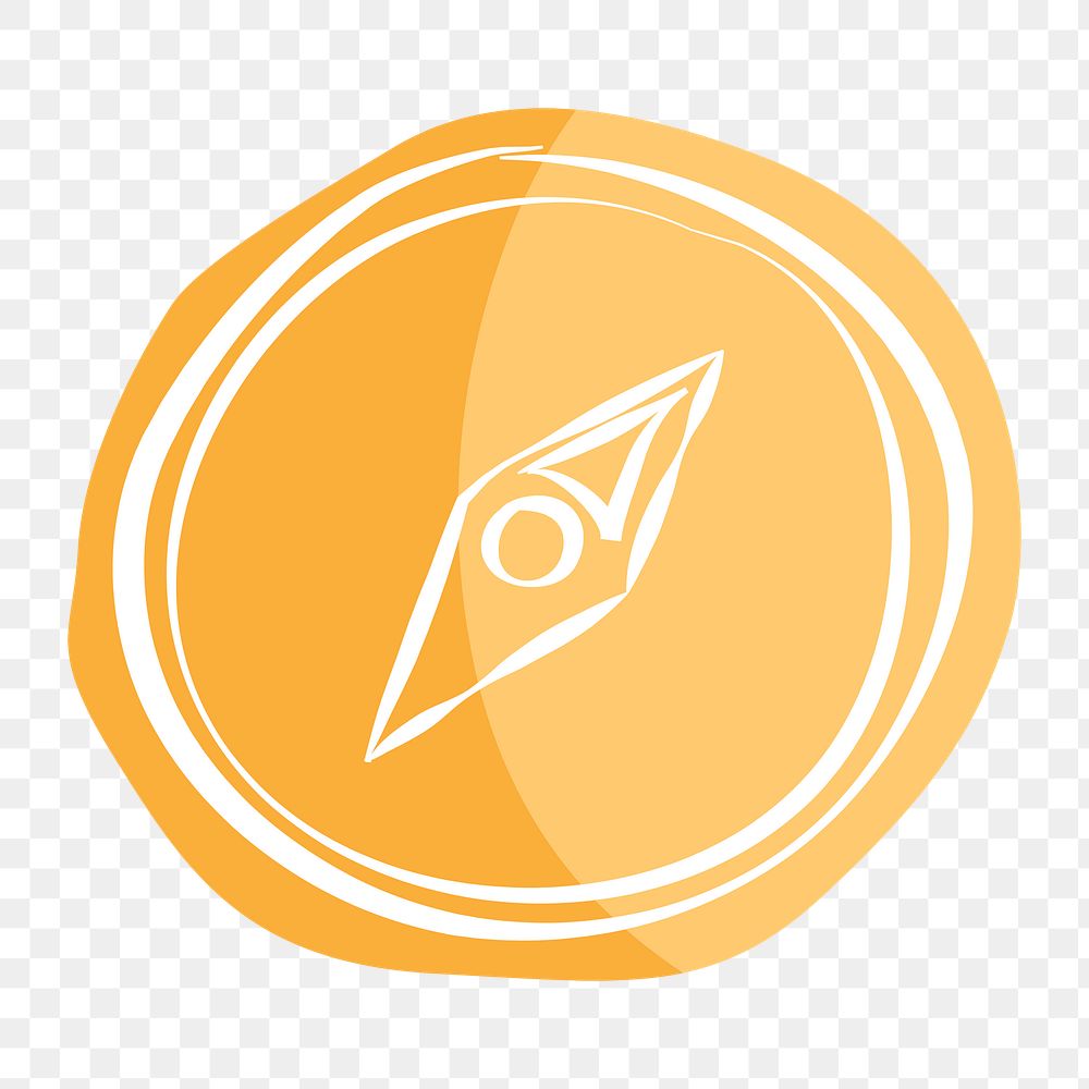 Png yellow compass hand drawn icon, transparent background