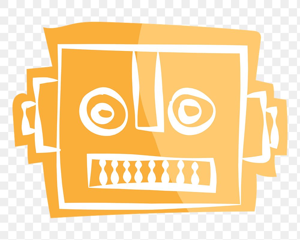 Png yellow robot portrait hand drawn sticker, transparent background