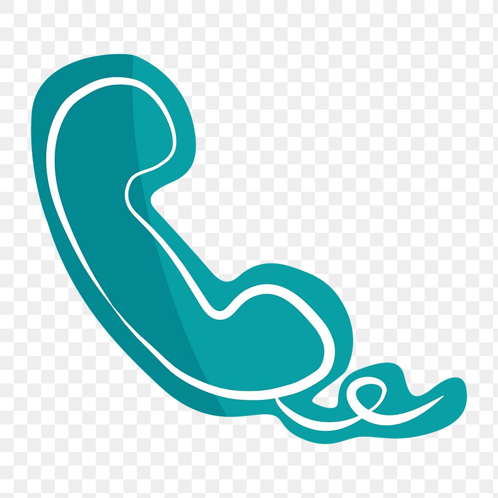 Png teal telephone hand drawn sticker, transparent background
