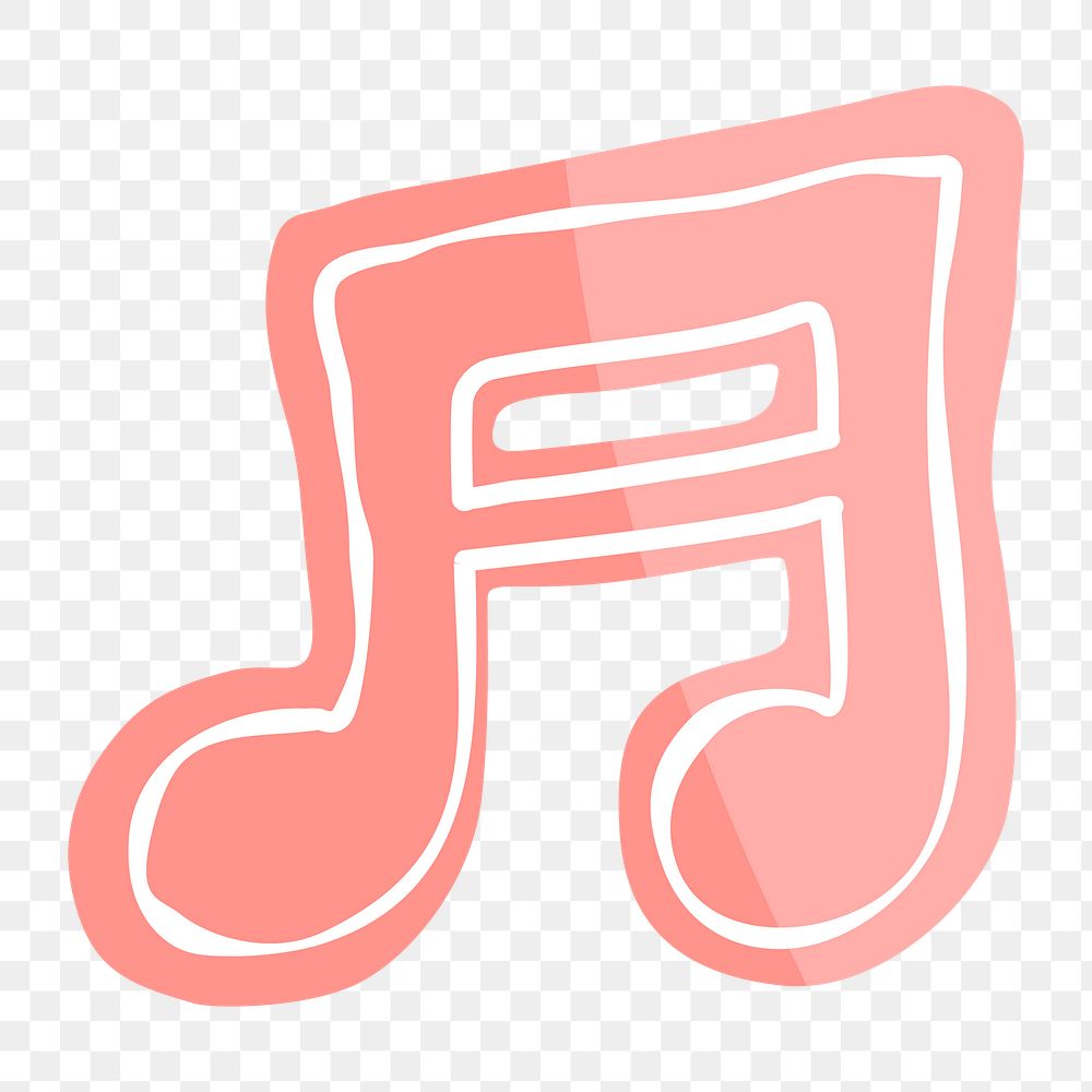 Png pink music note hand drawn sticker, transparent background