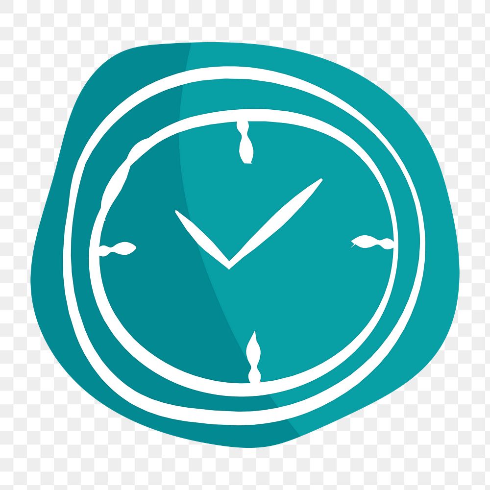 Png teal wall clock hand drawn sticker, transparent background