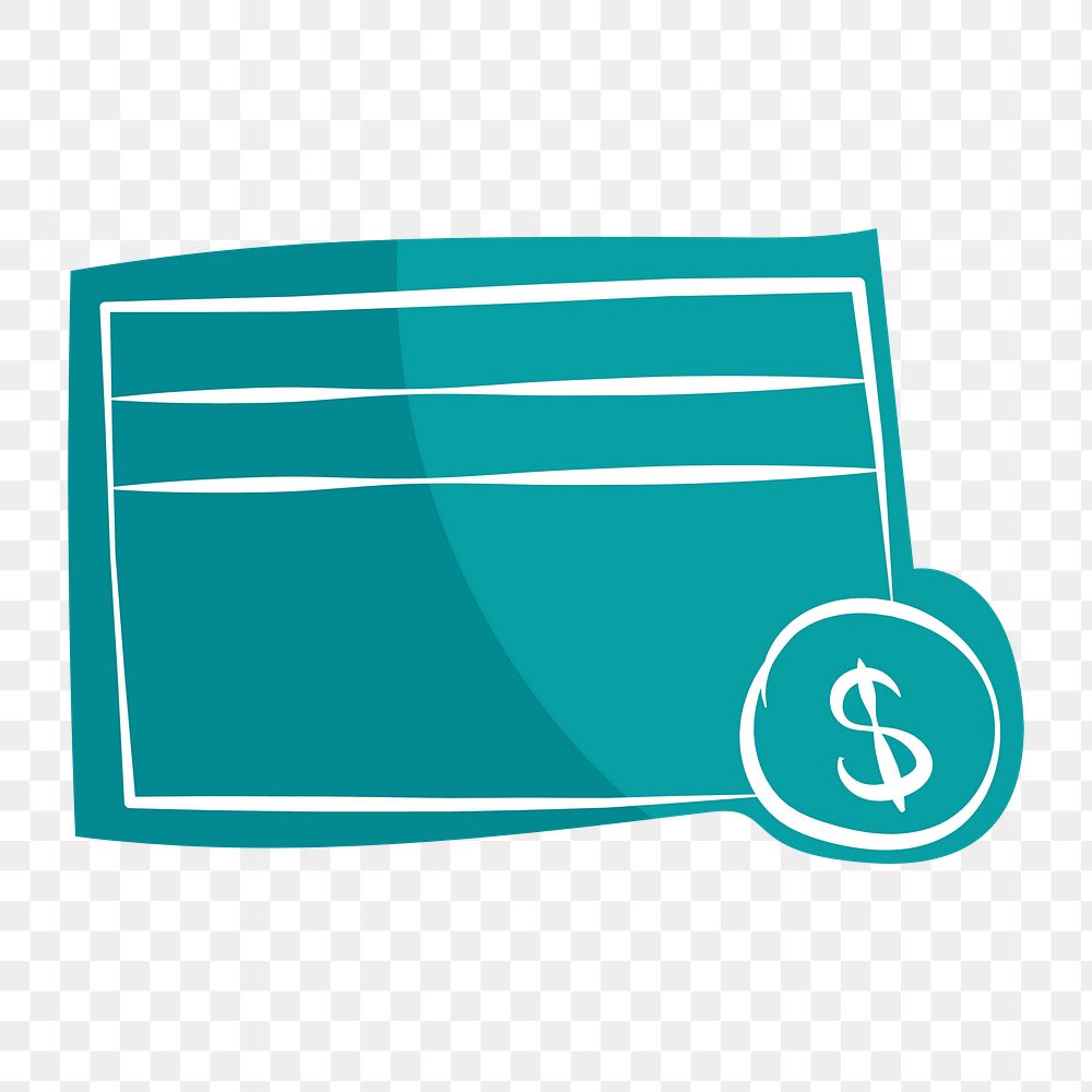 Png teal credit card hand drawn sticker, transparent background