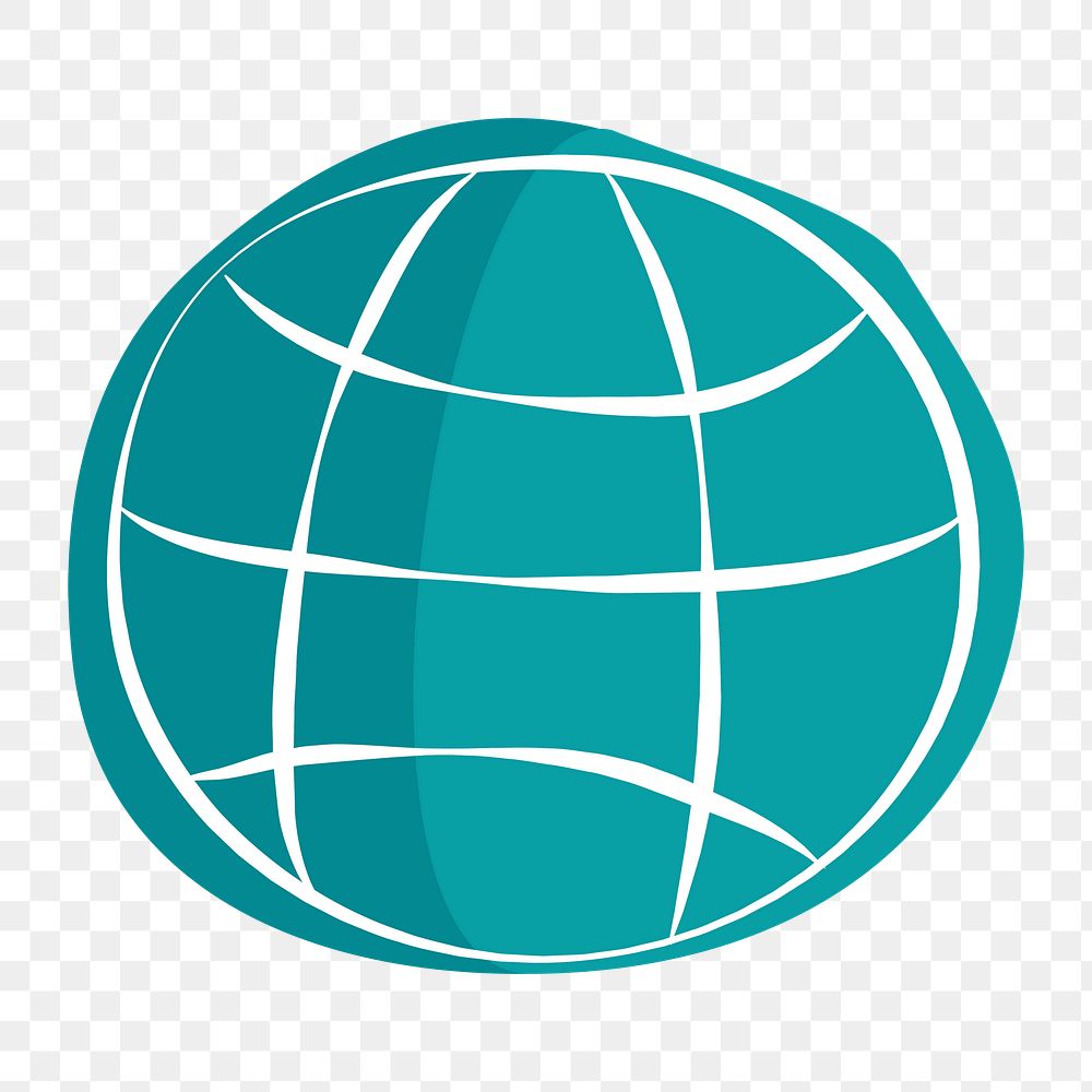 Png teal globe hand drawn sticker, transparent background