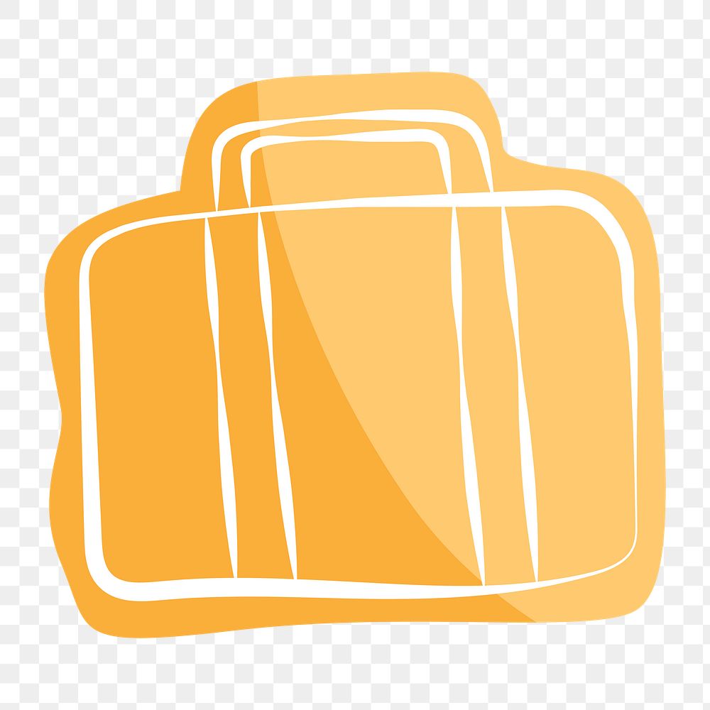 Png yellow briefcase hand drawn sticker, transparent background