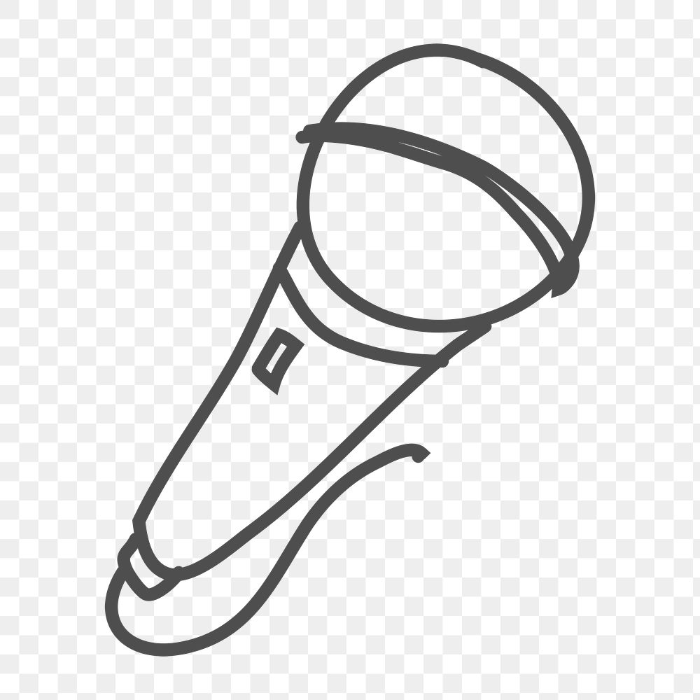 Png outline karaoke microphone doodle design element, transparent background