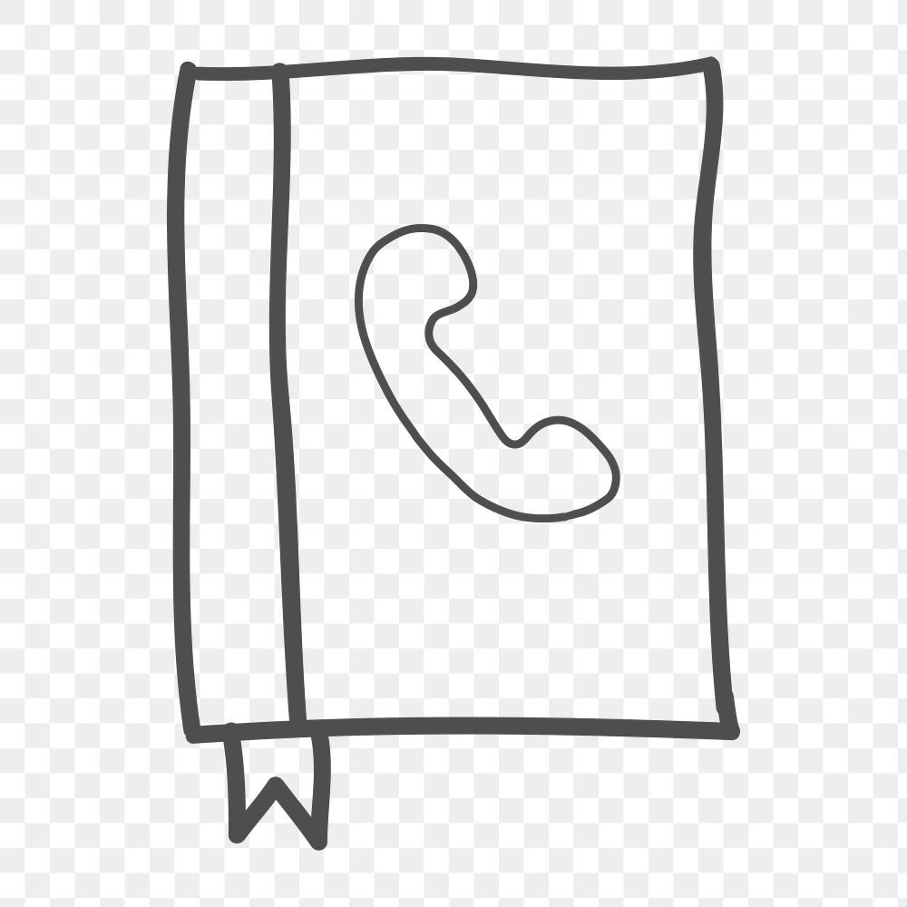 Png simple telephone book doodle design element, transparent background