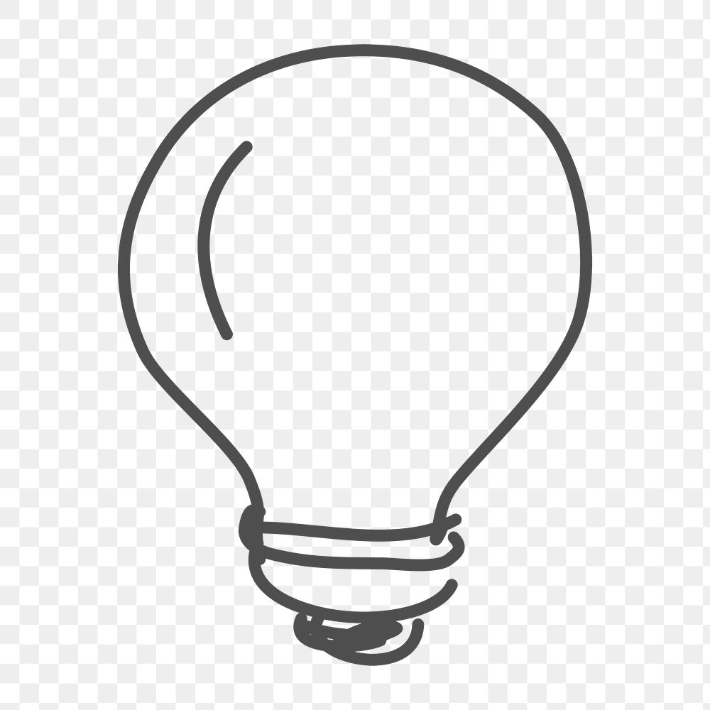 Png minimal light bulb doodle icon, transparent background