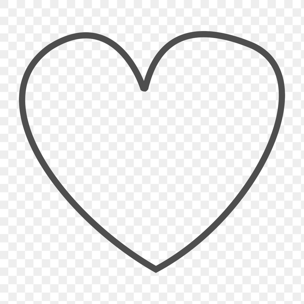 Heart icon png, line art illustration on  transparent background 