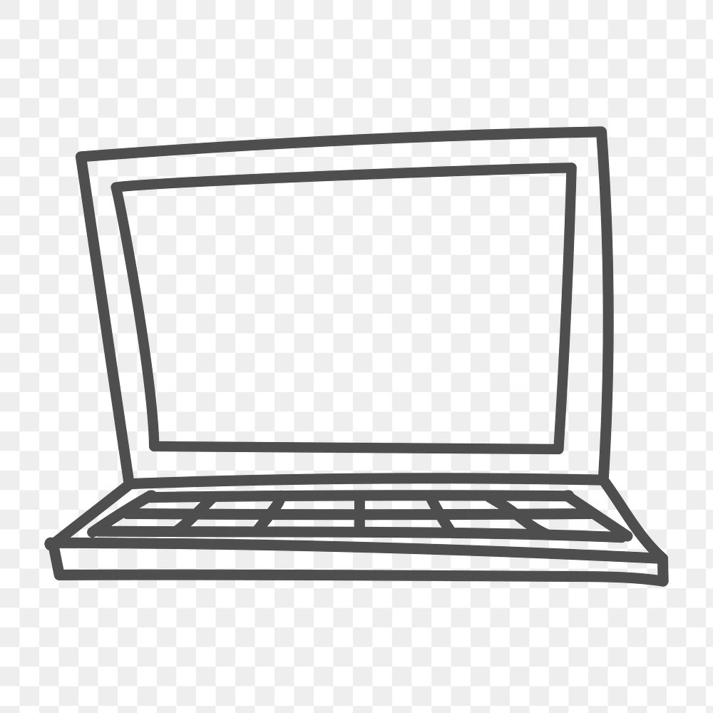 Png simple laptop doodle design element, transparent background