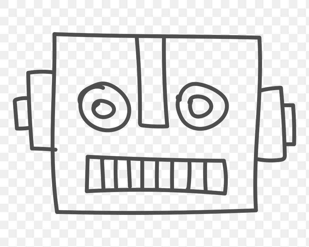 Png simple robot face doodle design element, transparent background