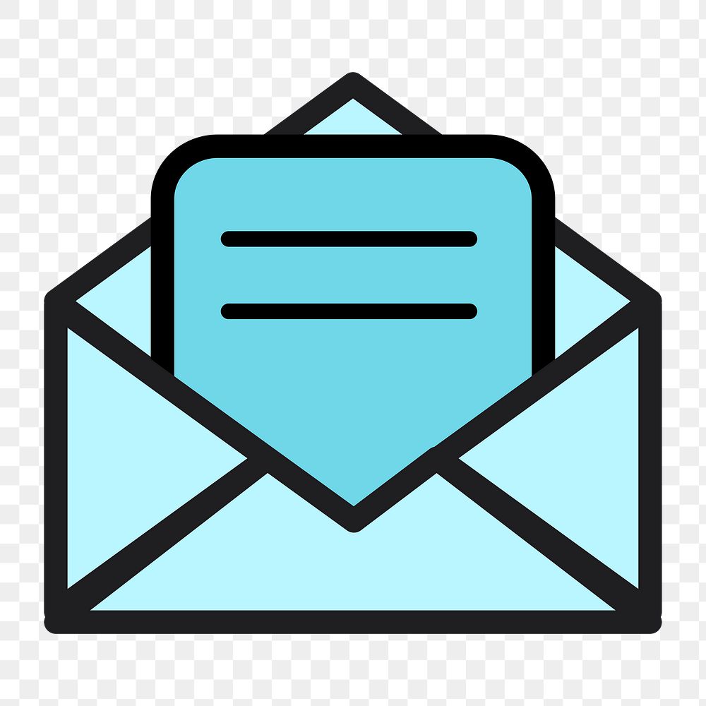Mail icon png, envelope illustration on  transparent background 