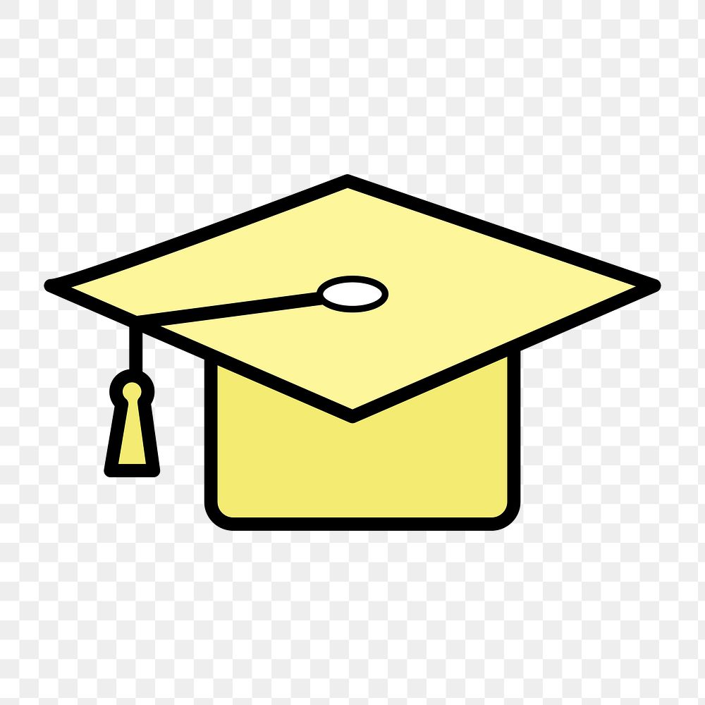 Yellow graduation hat icon png, transparent background 