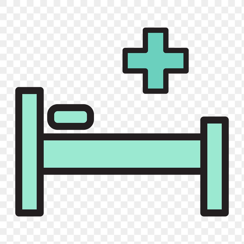 Hospital bed icon png, transparent background 