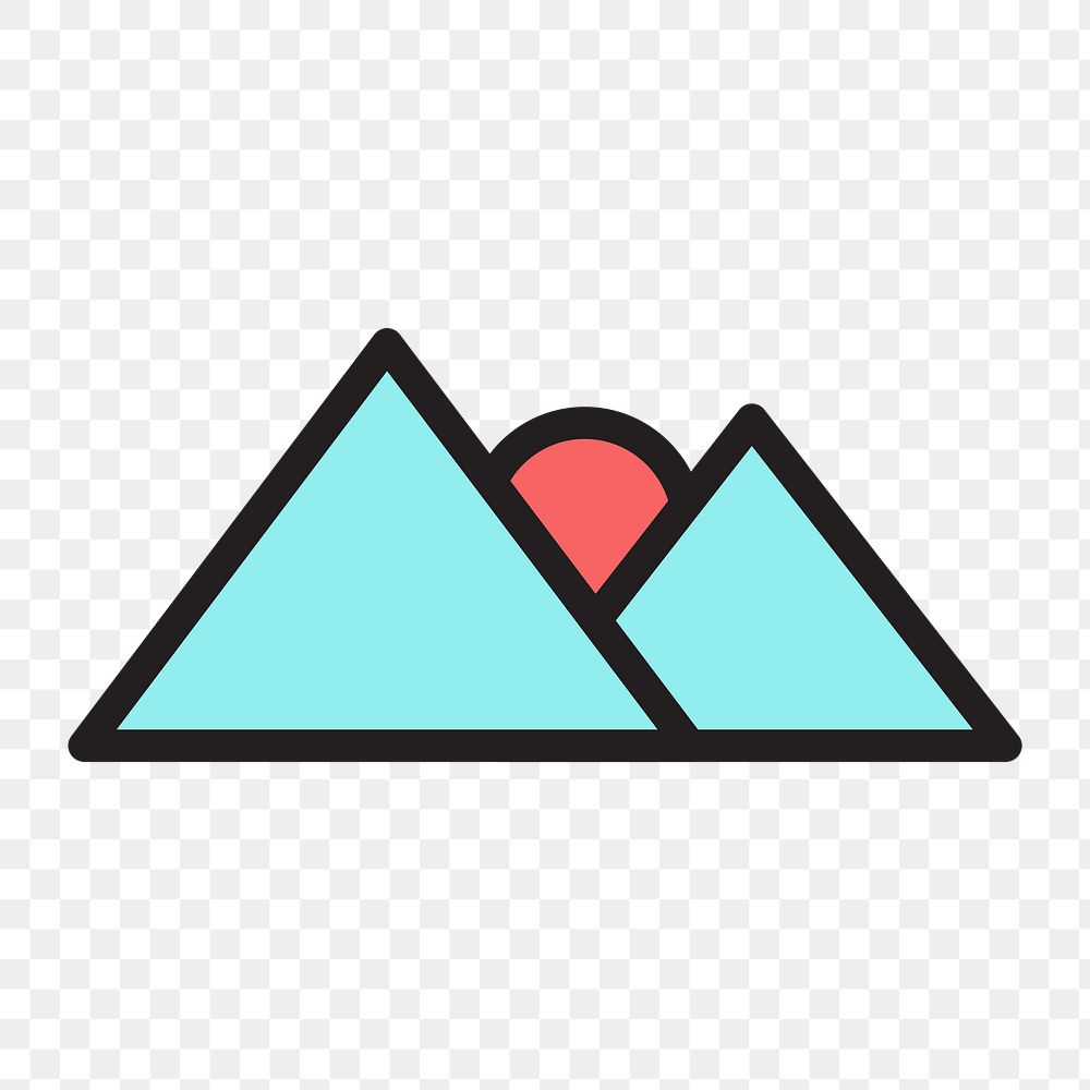 Mountain and sun icon png,  transparent background 