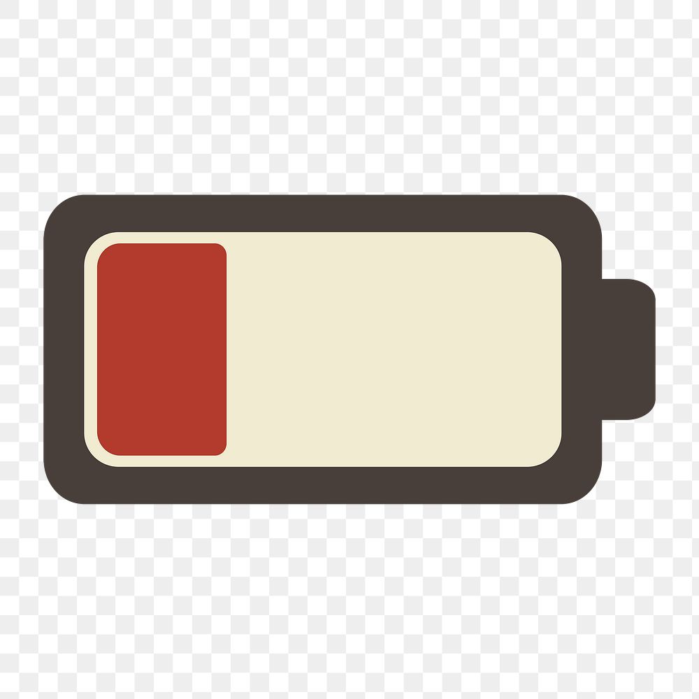 Low battery icon png,  transparent background 