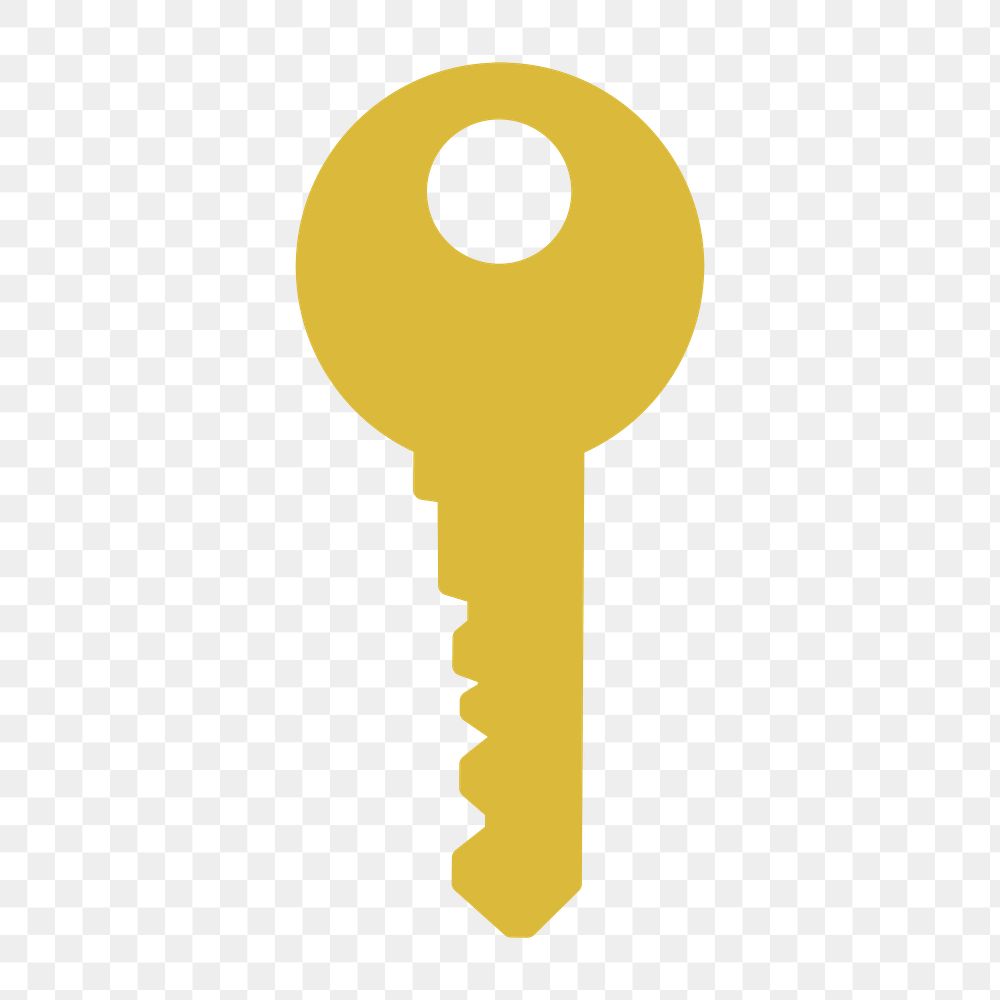Golden key icon png,  transparent background 
