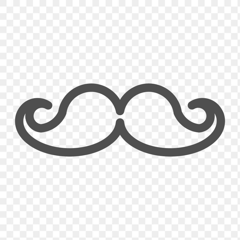 Moustache icon png, line art illustration on  transparent background 