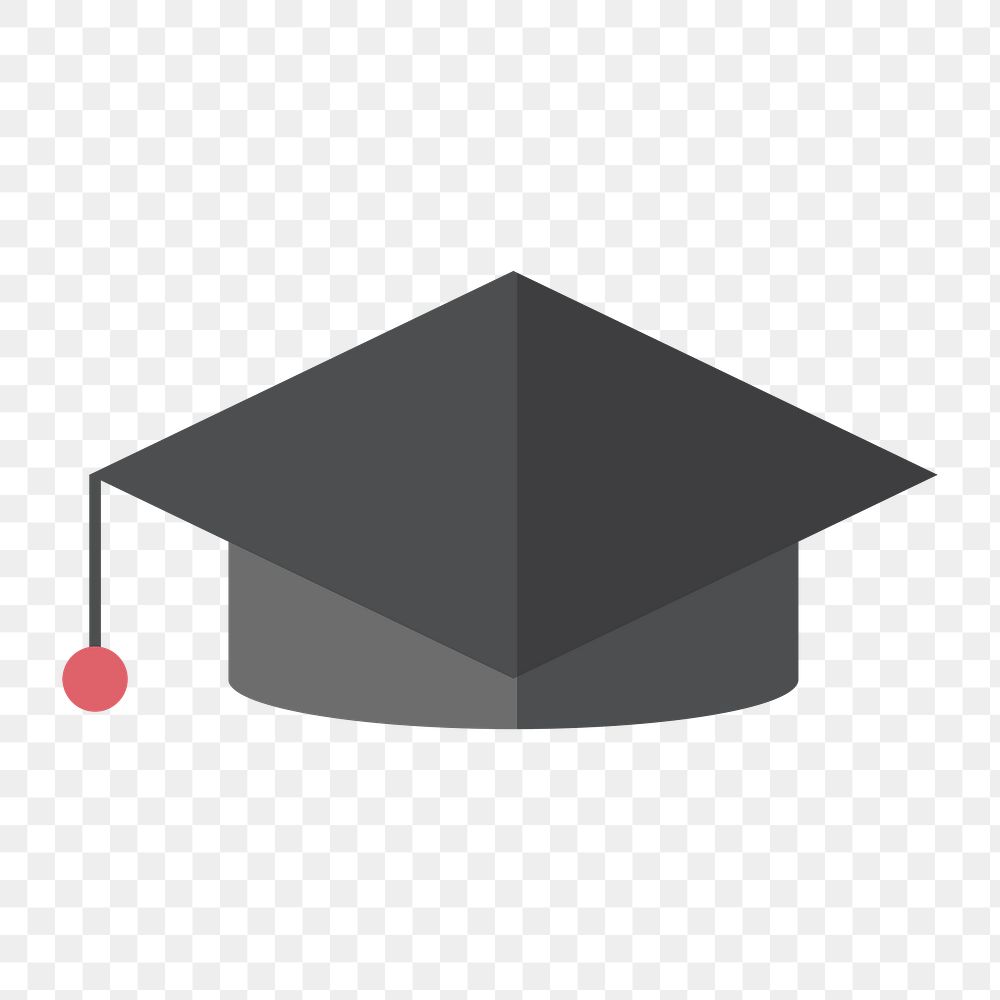 Black graduation hat icon png, transparent background 