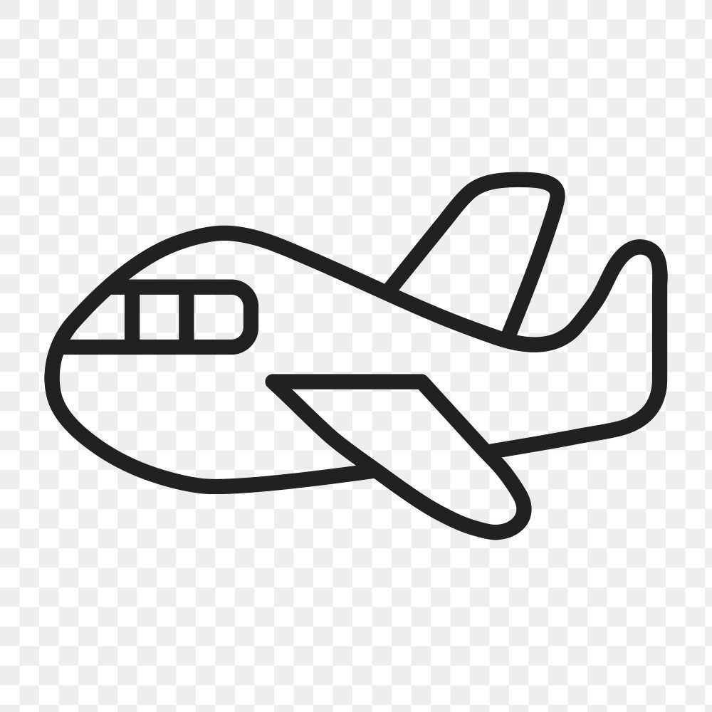 Airplane icon png, line art illustration on transparent background 