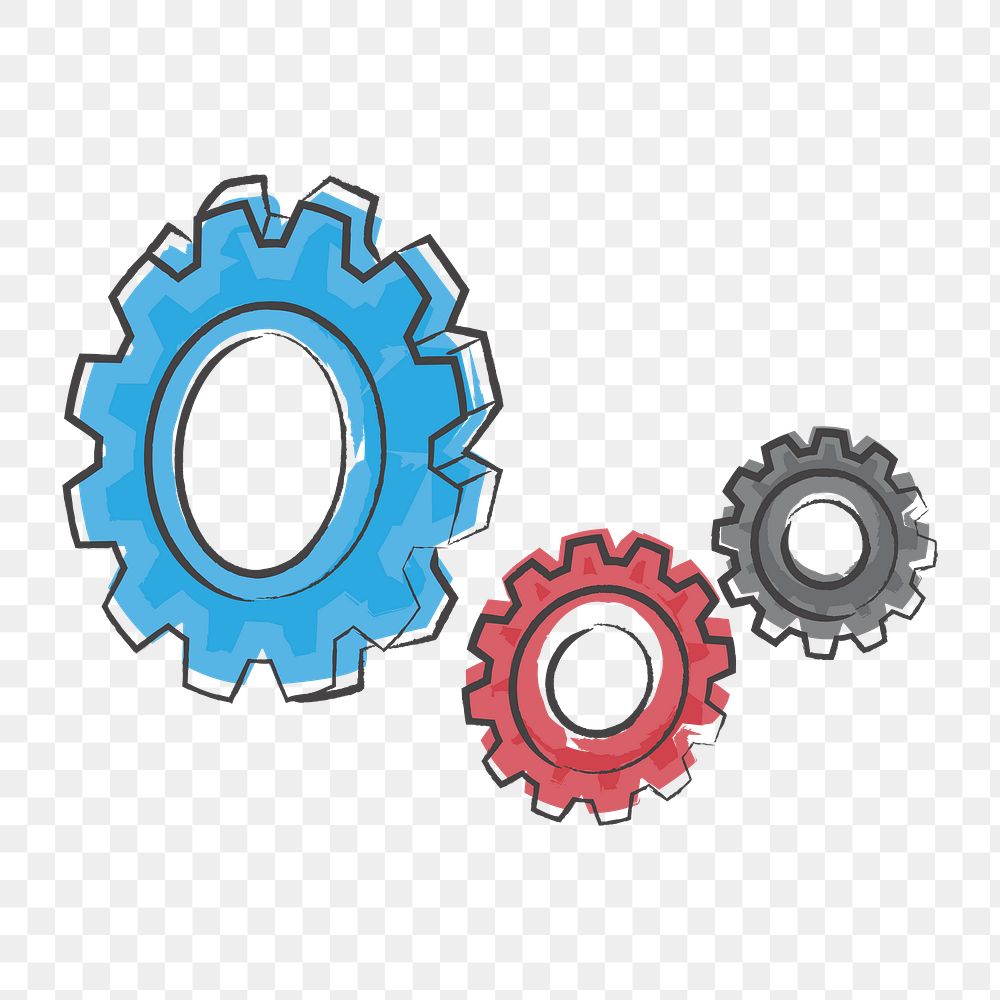 Png three gears icon, transparent background
