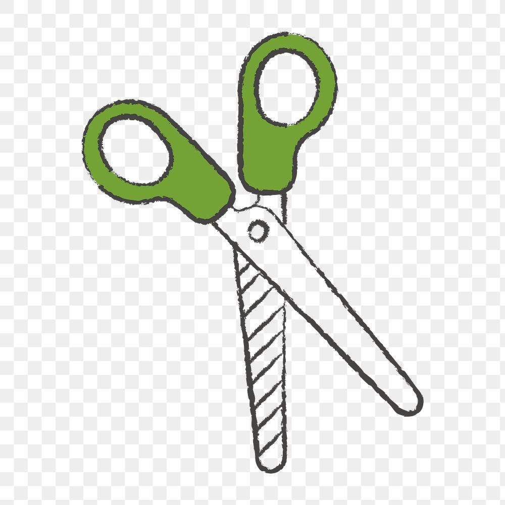 Png green scissors design element, transparent background