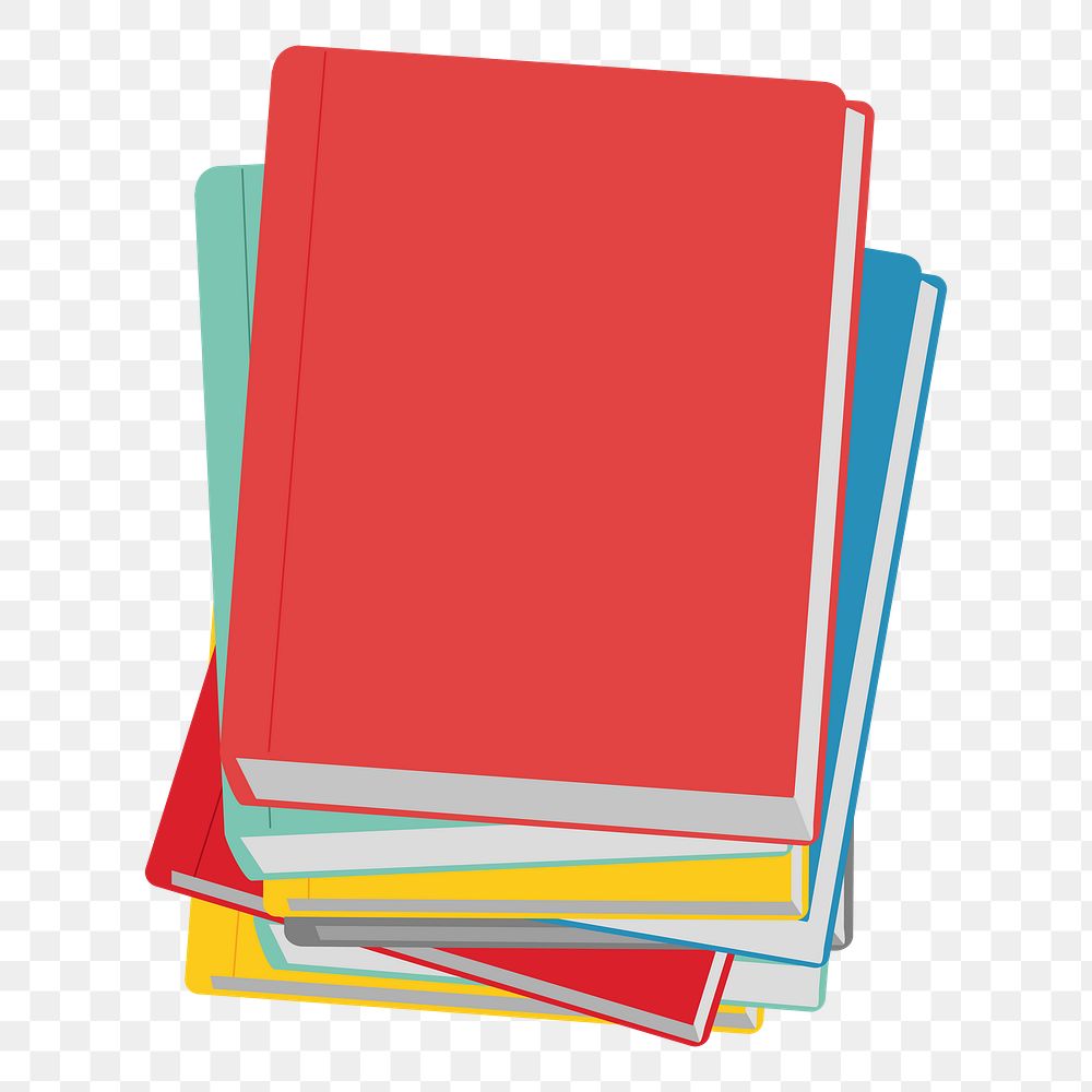 Png colorful books flat sticker, transparent background