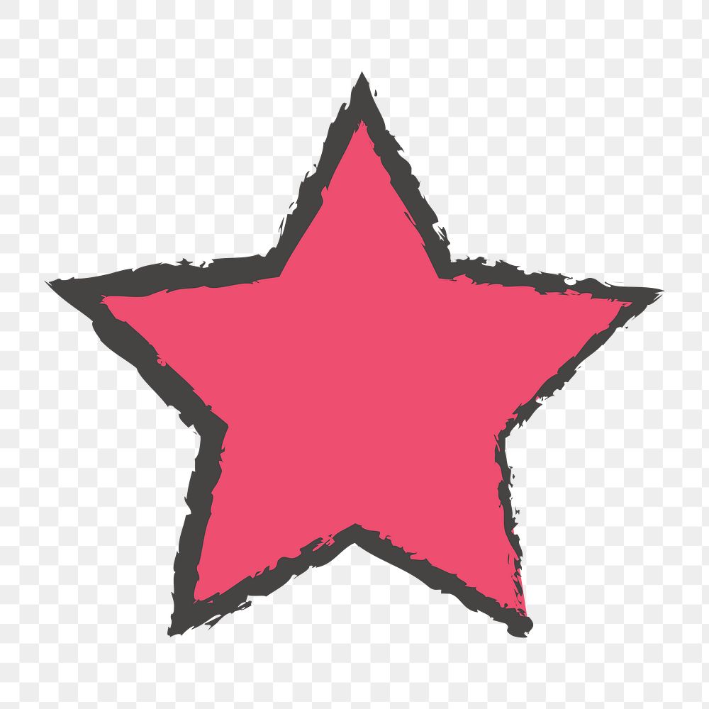Png red star doodle icon, transparent background