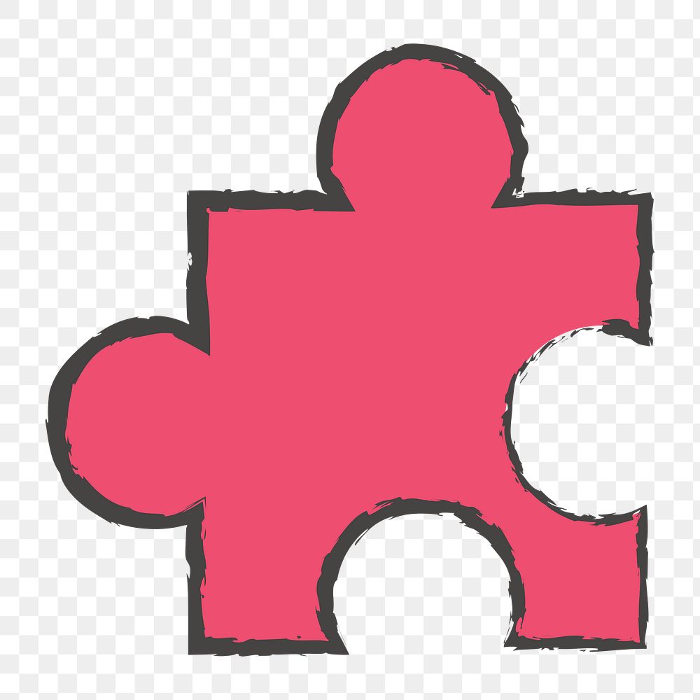 Png red puzzle piece doodle icon, transparent background
