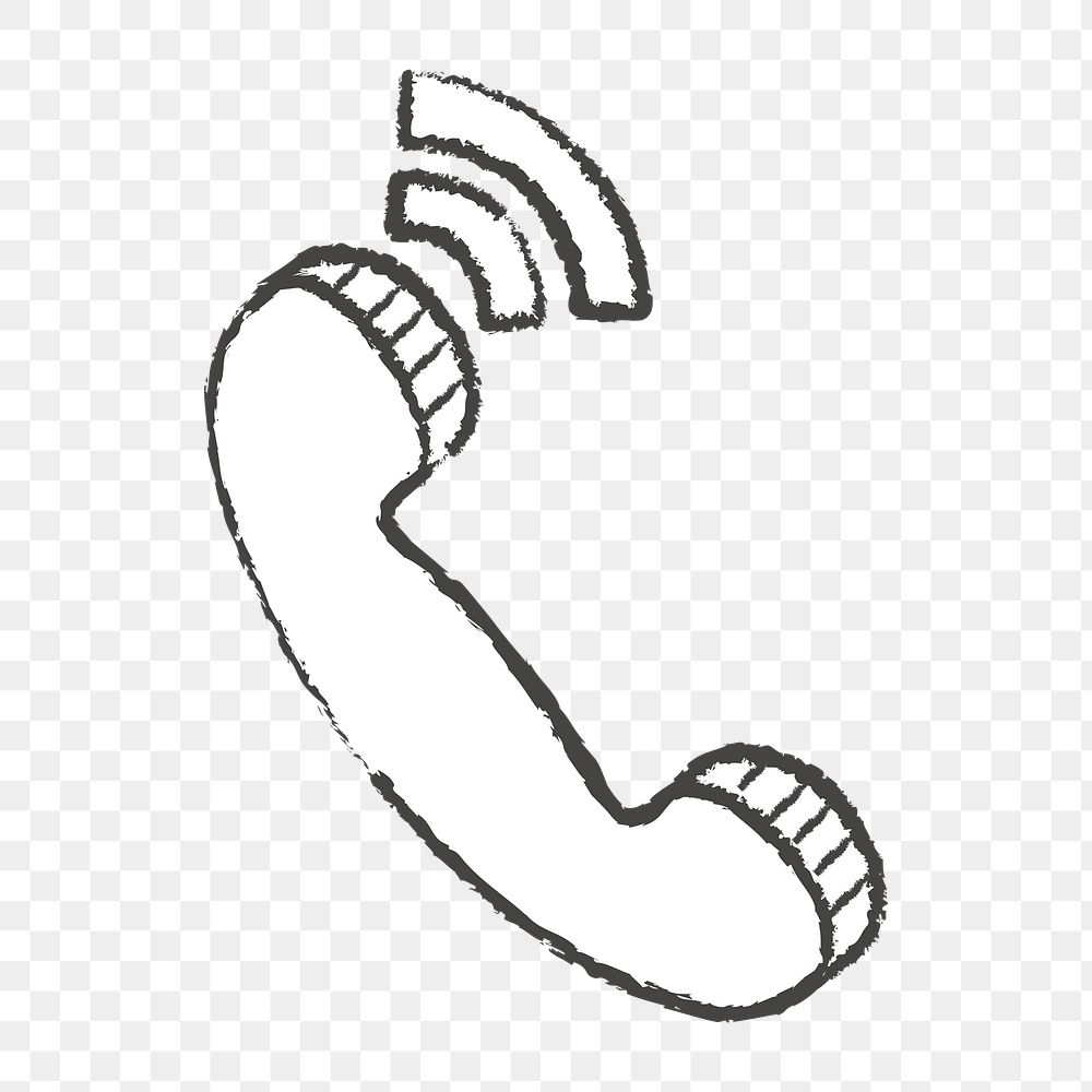 Png white telephone calling doodle icon, transparent background