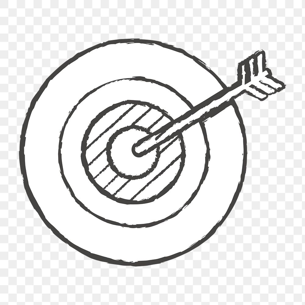 Png white bullseye doodle icon, transparent background