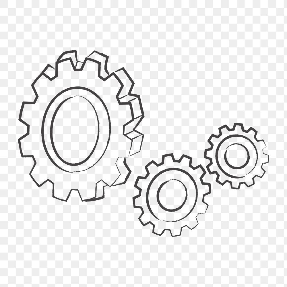 Png outline gears design element, transparent background