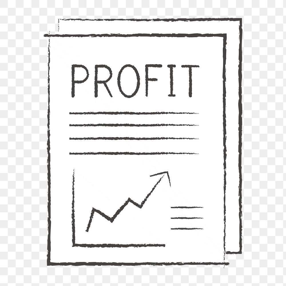 Png white profit analysis doodle icon, transparent background