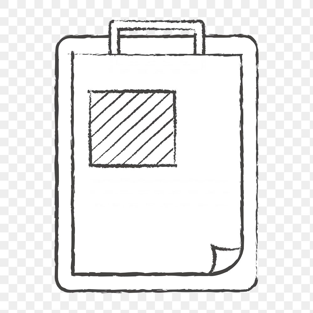 Png white clipboard doodle icon, transparent background