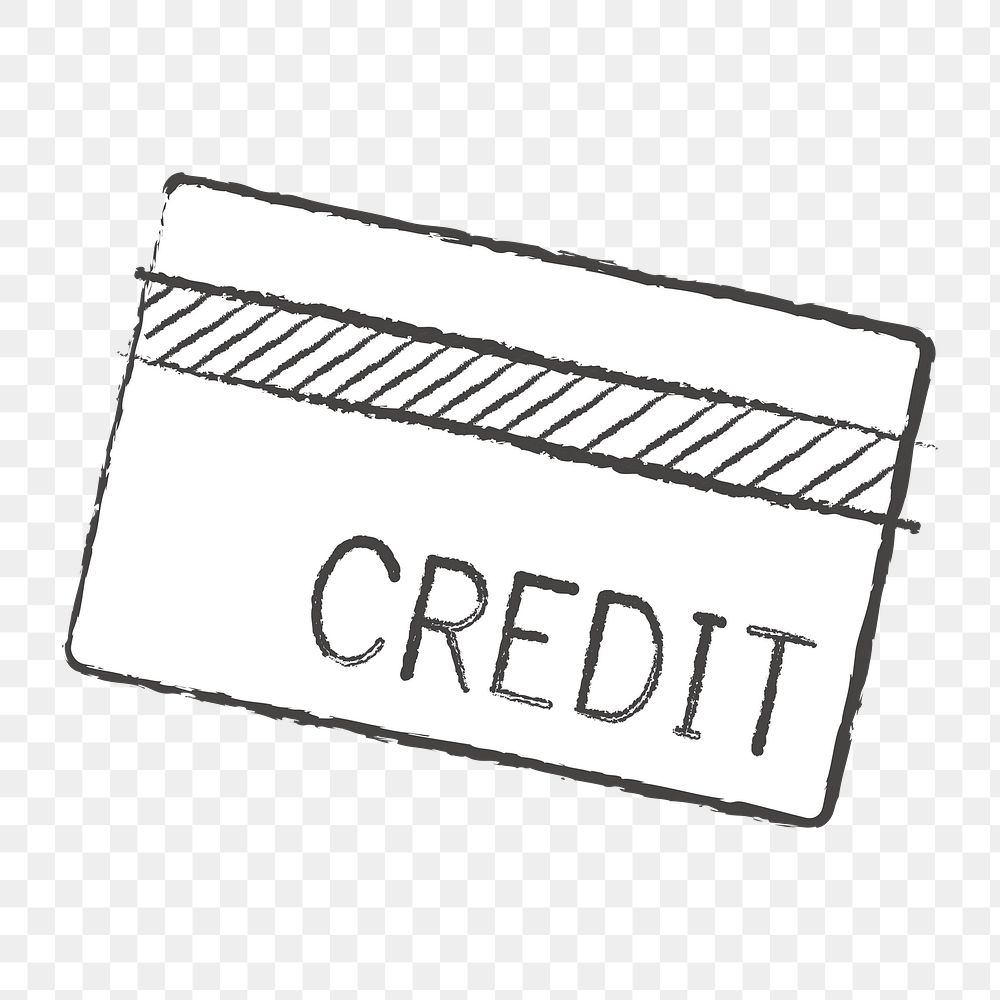 Png white credit card doodle icon, transparent background