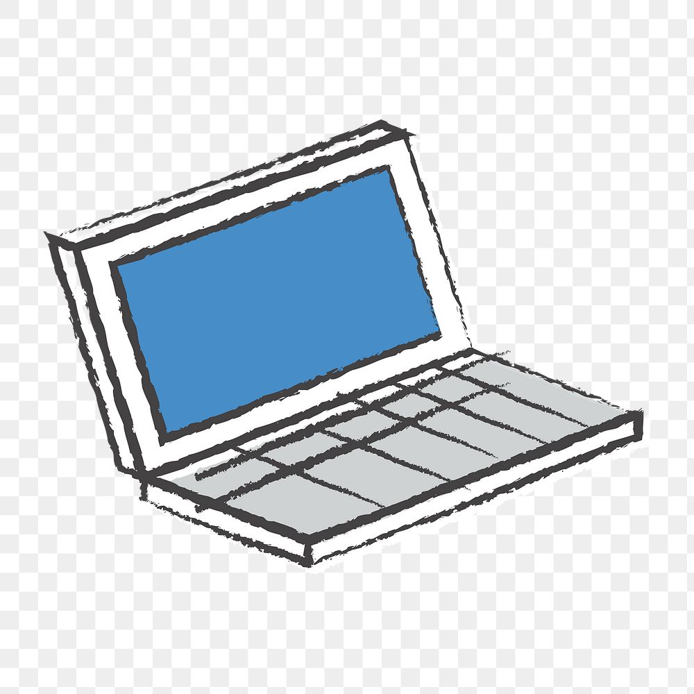 Png digital laptop doodle icon, transparent background