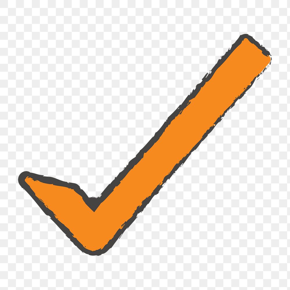 Png orange tick mark doodle icon, transparent background