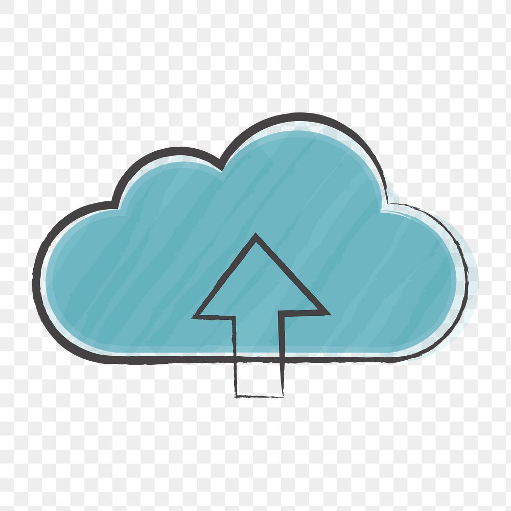 Png blue cloud upload icon, transparent background