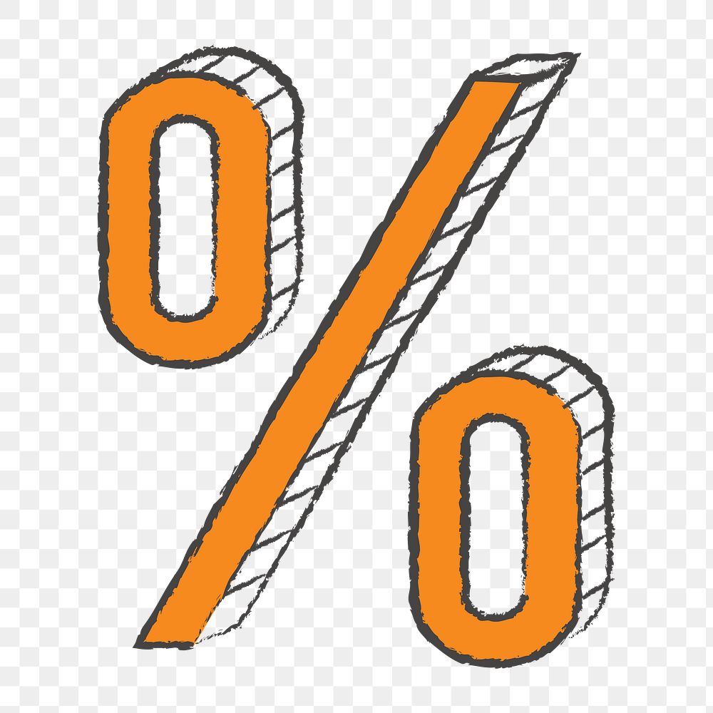 Png orange percentage design element, transparent background