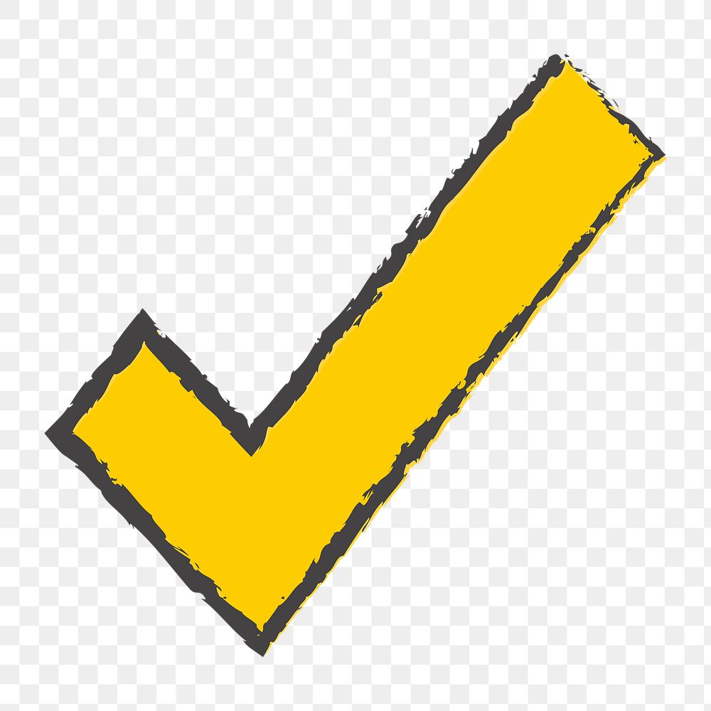 Png yellow tick mark doodle icon, transparent background
