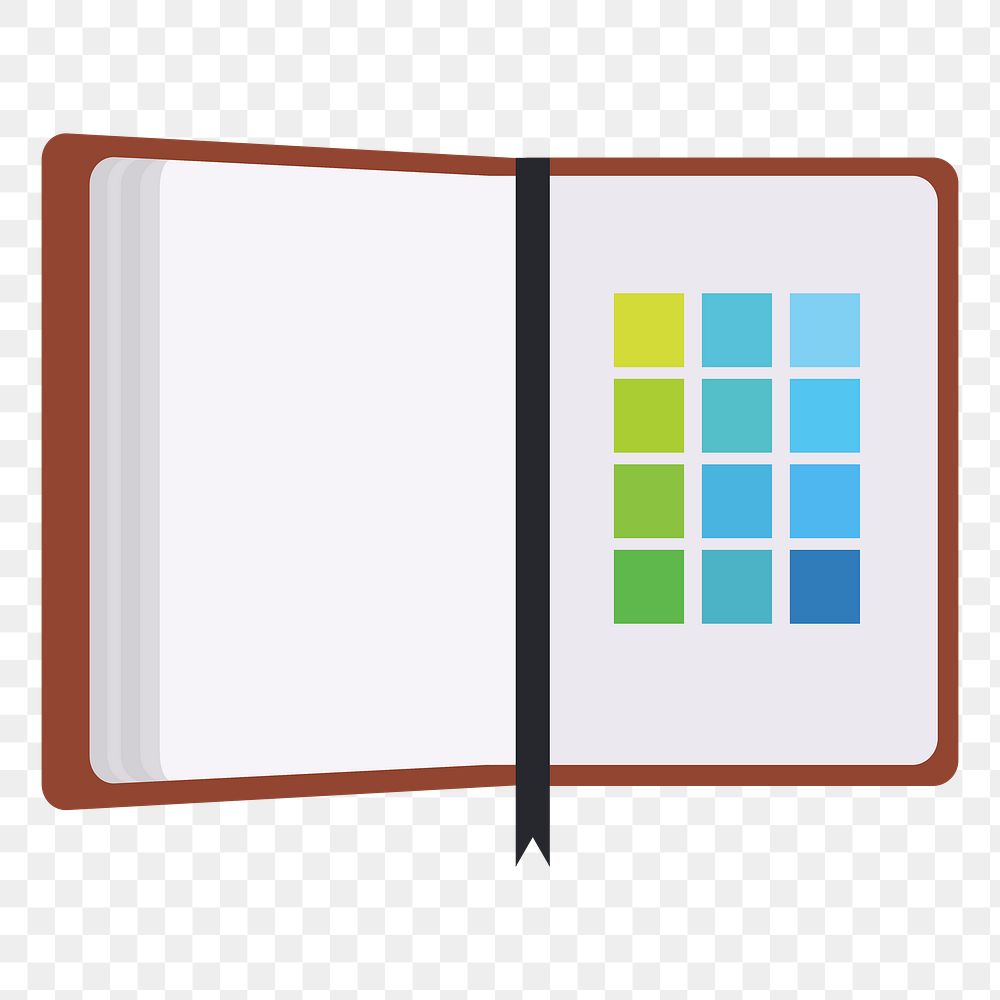 Png designer's notebook flat sticker, transparent background